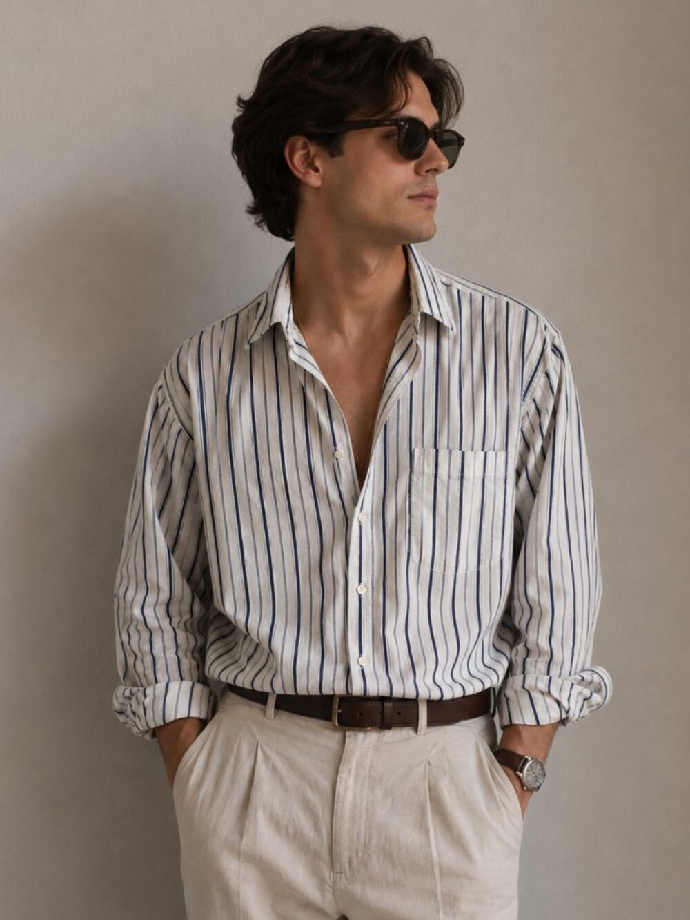 Vintage Kenzo Paris Made In Japan Striped Cotton Shirt Men's XL White Blue